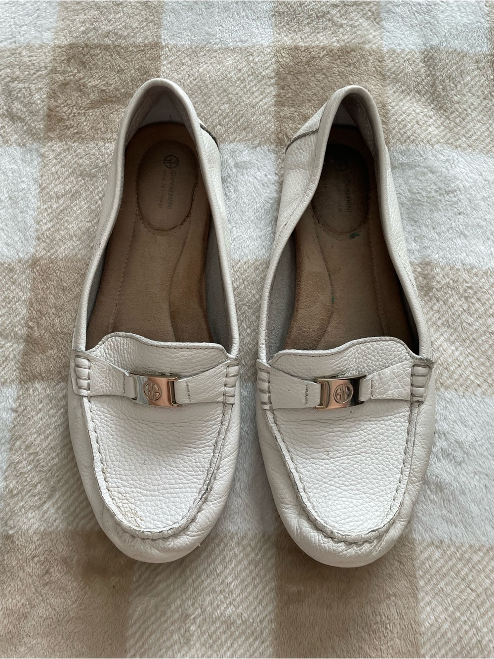 Giani Bernini Women’s 8.5 White Leather Bit-Accent Driving Loafers